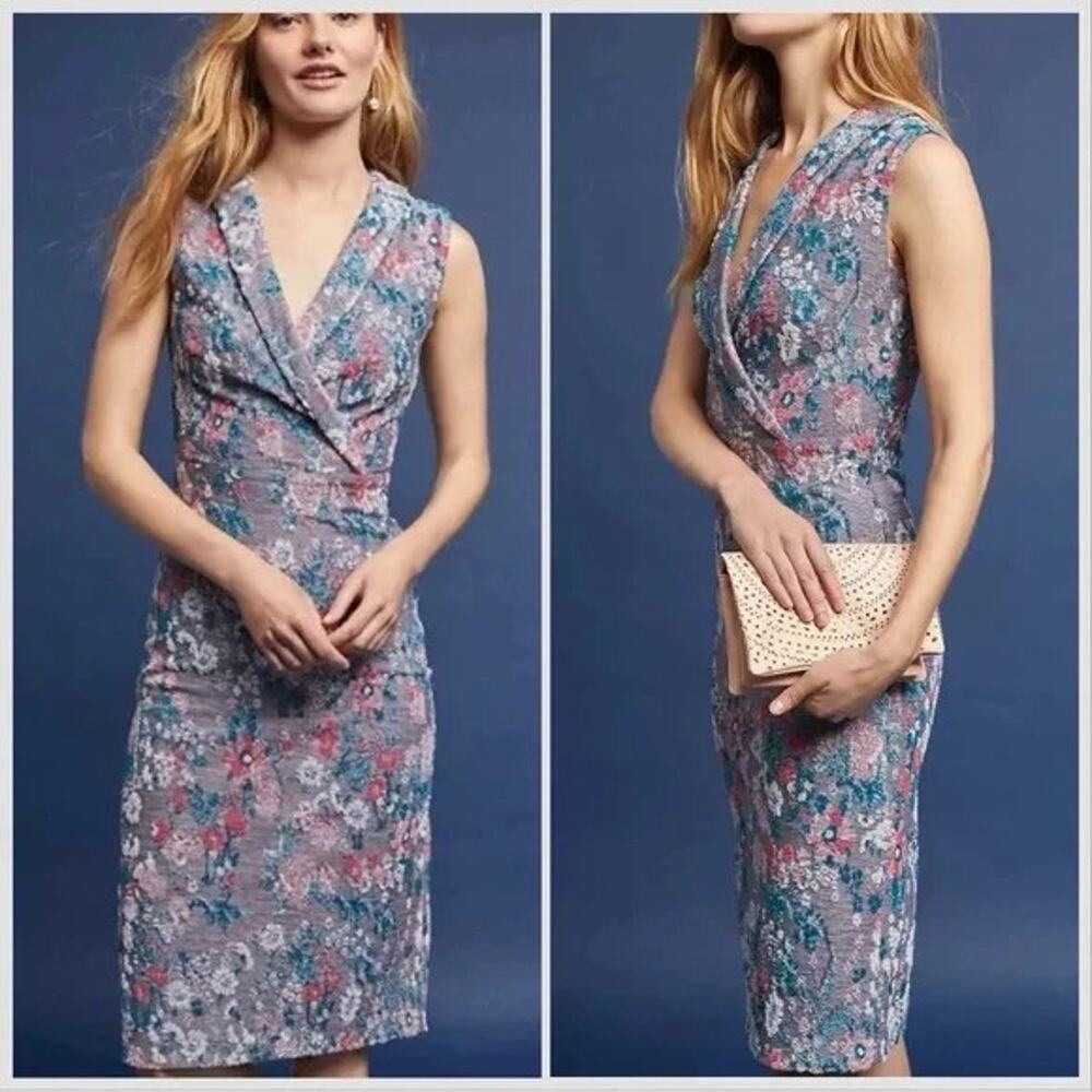 Anthropologie Maeve Jacquard Blue White Floral Midi Dress US 0